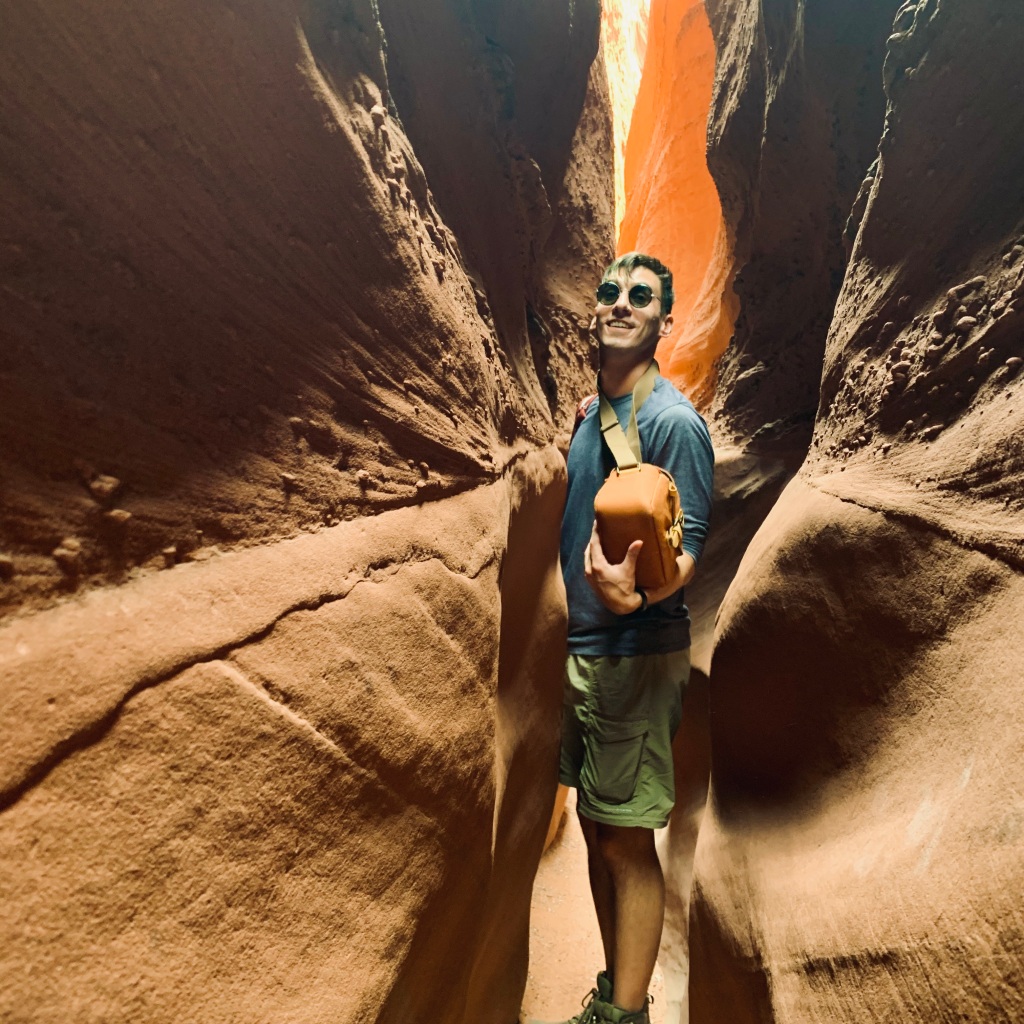 Man hikes Spooky Slot and Peek-A-Boo slots in Grand Staircase-Escalante National Monument